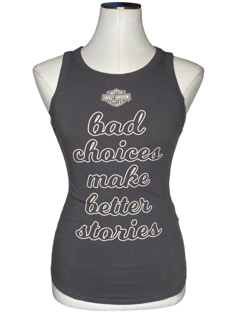 Harley Davidson gray bad choices make better stories tank top size XS